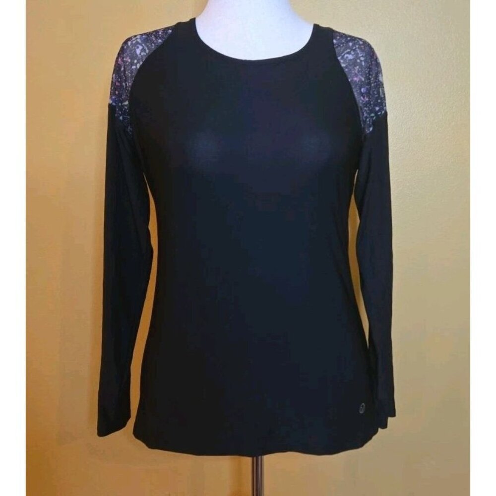 Vogo Athletica Mesh Shoulder Paint Splash Active Long Sleeves Top Large Womens